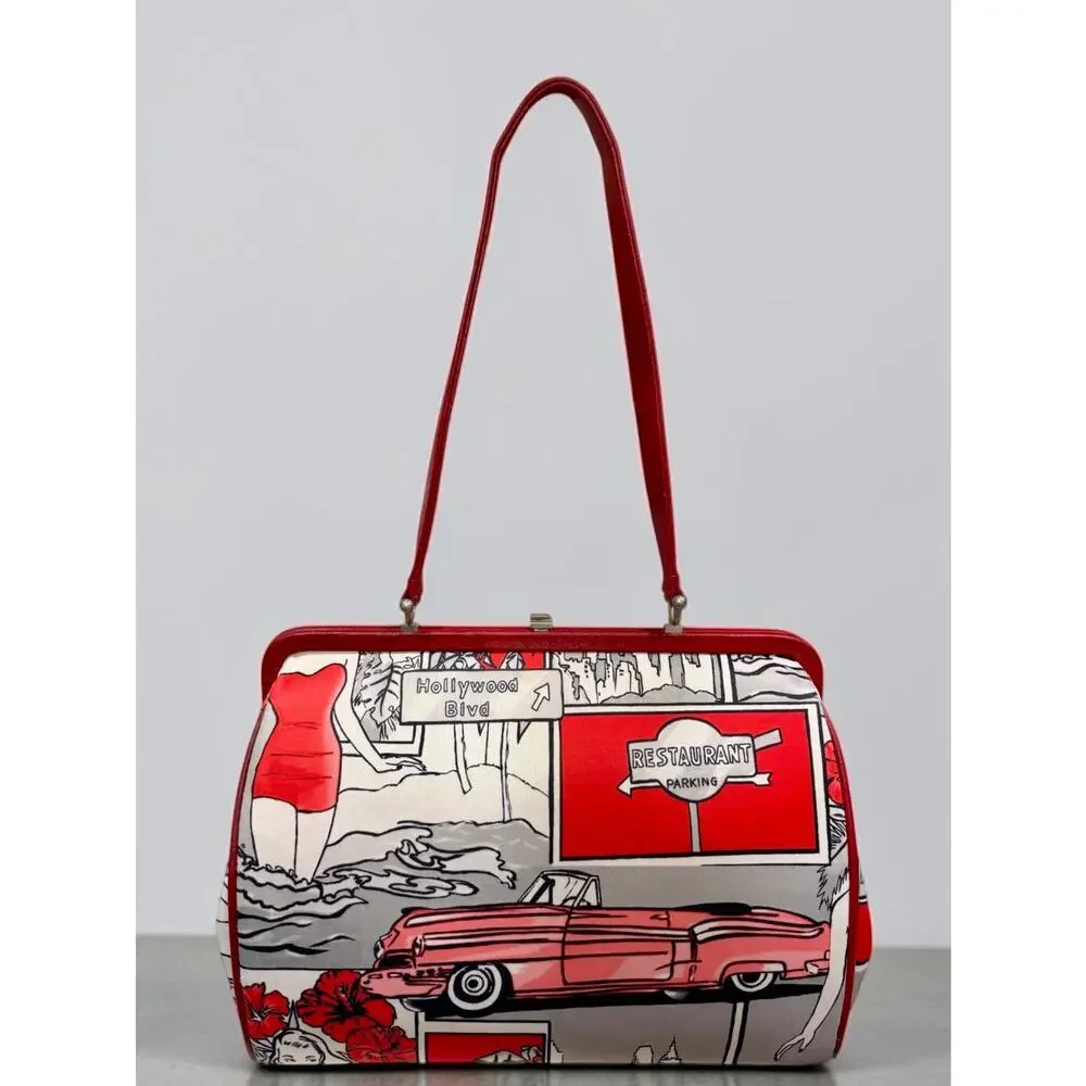Y2K Isabella Fiore Hollywood Pop Art Beaded Satchel Frame Bag
